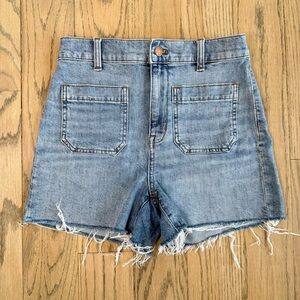 Madewell Women’s High Rise Patch Pockets Frayed Hem Denim Shorts Size 27